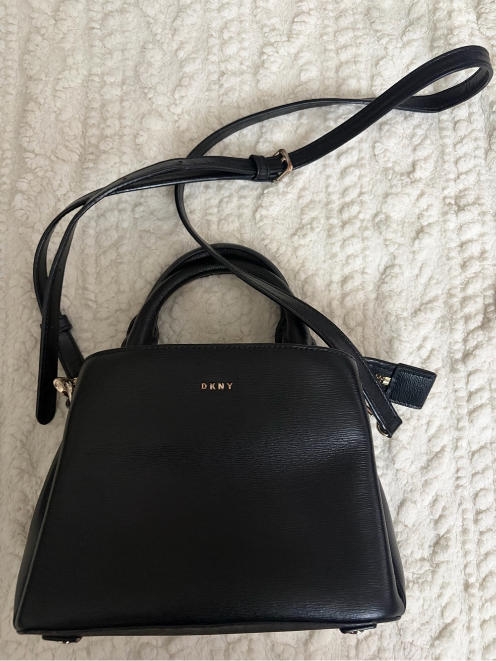 DKNY Black Leather Satchel with Gold Logo
